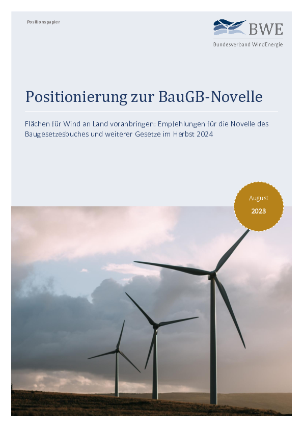 BWE-Positionspapier: Zur BauGB-Novelle (08/2023)