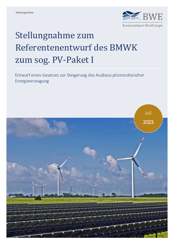 BWE-Stellungnahme: PV-Paket I des BMWK (07/2023)