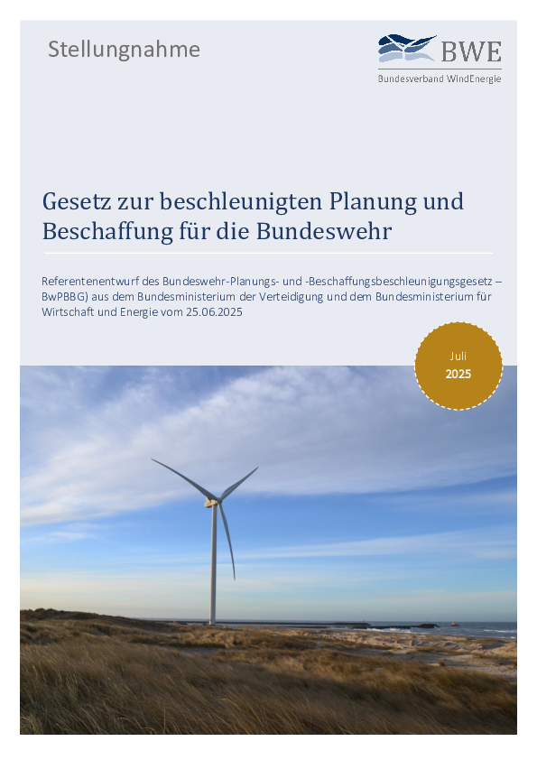 BWE-Stellungnahme: Gesetz zur beschleunigten Planung und Beschaffung für die Bundeswehr