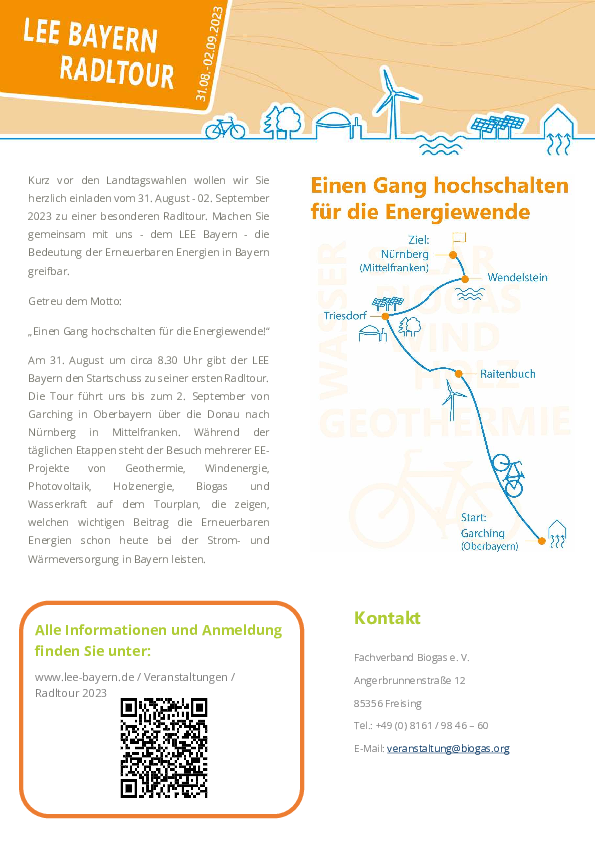 Flyer zur LEE-Radltour "Einen Gang hochschalten für die Energiewende!"