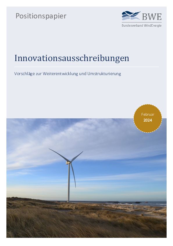 BWE-Positionspapier: Innovationsausschreibungen (02/2024)