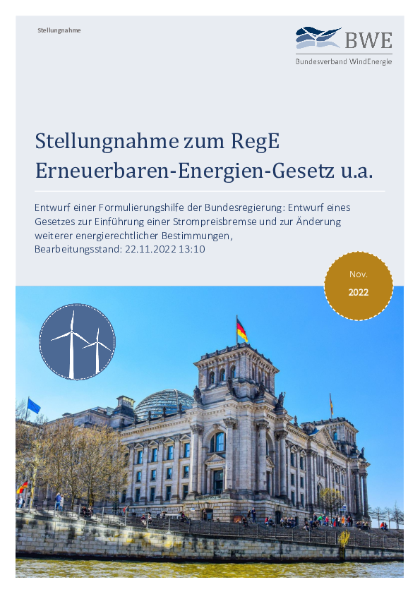 BWE-Stellungnahme zum RegEntwurf EEG u.a. (11/2022)