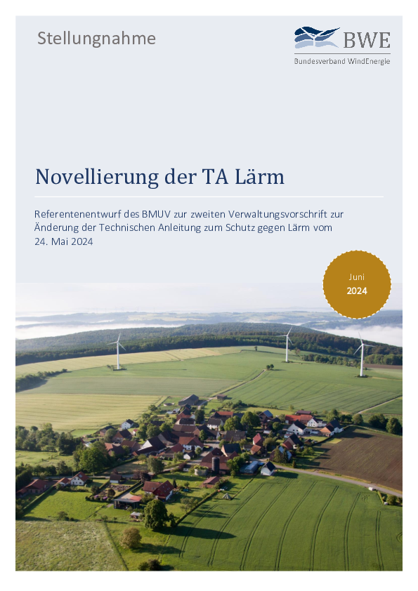 BWE-Stellungnahme: Novellierung TA Lärm (06/2024)