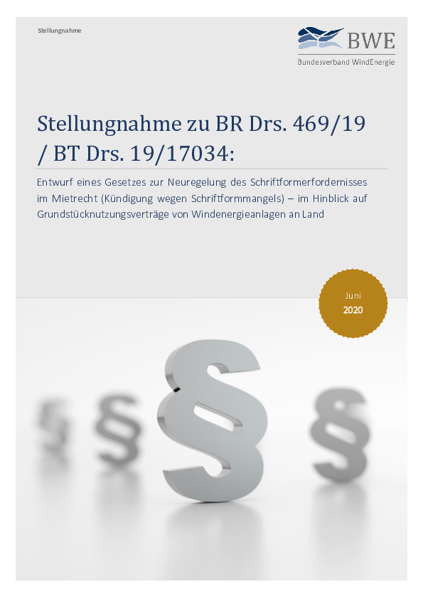 BWE-Stellungnahme zur Reform vom § 550 BGB (Kündigung aufgrund von Schriftformmängeln) 