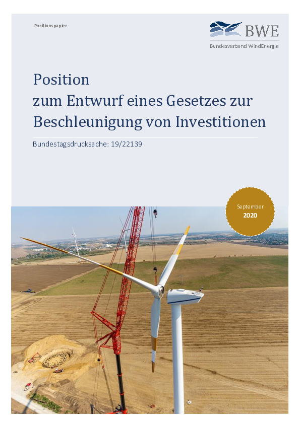 BWE-Position zum Entwurf eines Gesetzes zur Beschleunigung von Investitionen (09/2020)