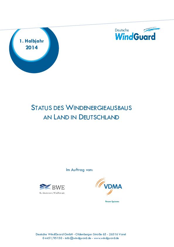 Factsheet Windenergie an Land Halbjahreszahlen 2014