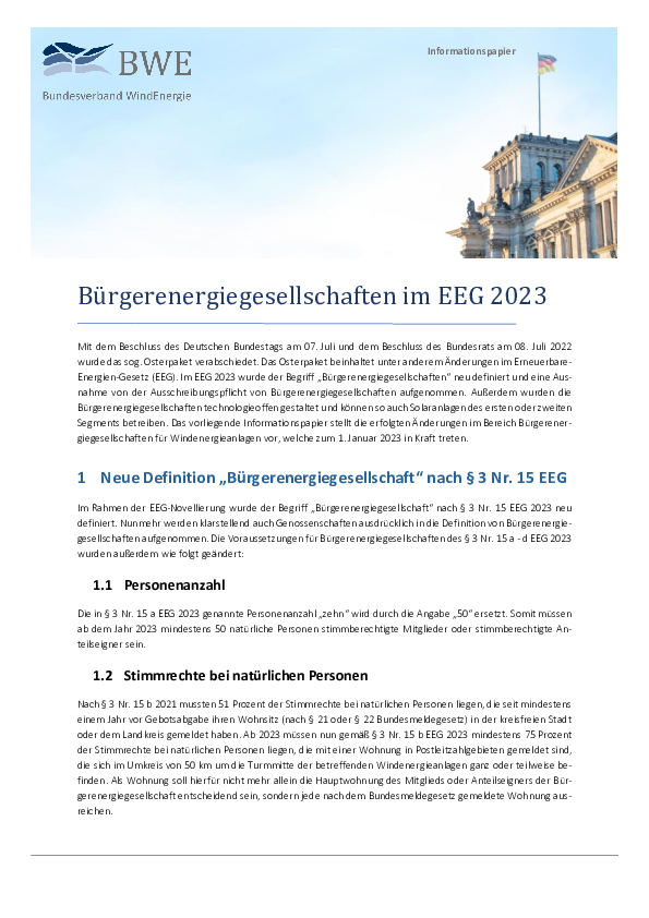 Bürgerwindgesellschaften im EEG (09/2022)