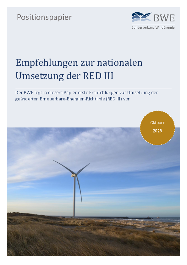 BWE-Positionspapier: Empfehlungen zur nationalen Umsetzung der RED III (10/2023)