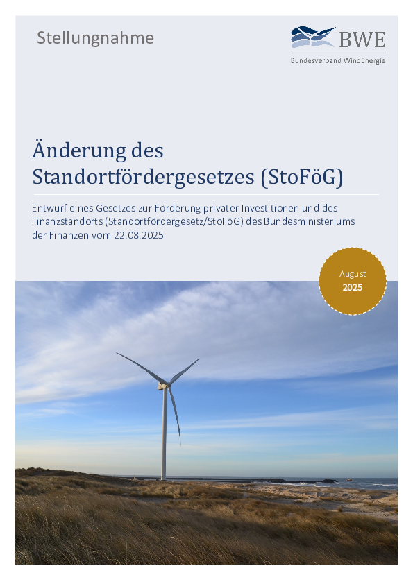 Stellungnahmne zur Änderung des Standortfördergesetzes (StoFöG)