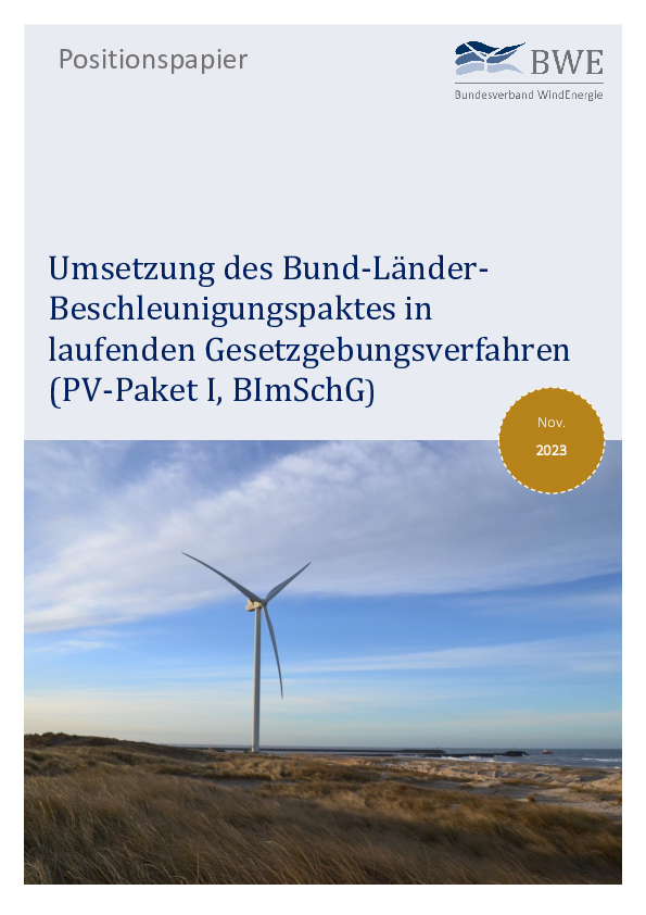 BWE-Positionspapier: Umsetzung des Bund-Länder-Beschleunigungspaktes (11/2023)