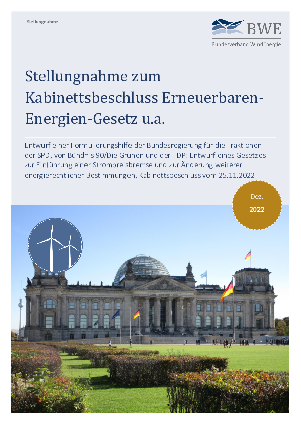 BWE-Stellungnahme zum Kabinettsbeschluss Erneuerbaren-Energien-Gesetz (12/2022)