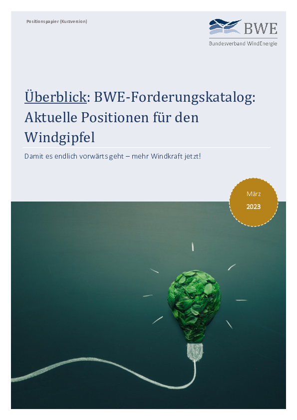 Überblick zum BWE-Forderungskatalog zum Windgipfel (03/2023)