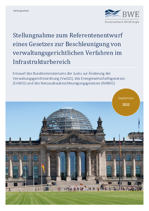 Stellungnahme zum Referentenentwurf eines Gesetzes zur Beschleunigung von verwaltungsgerichtlichen Verfahren im Infrastrukturbereich