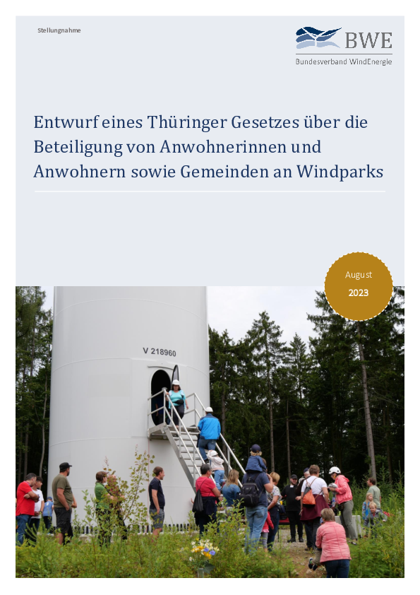BWE-Stellungnahme: Zum Entwurf eines  Thüringer Beteiligungsgesetzes (08/2023)