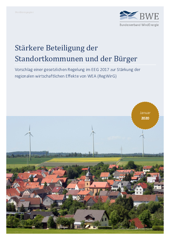 BWE-Position: Vorschlag zur Stärkung regionaler wirtschaftlicher Effekte (RegWirG) (01/2020)