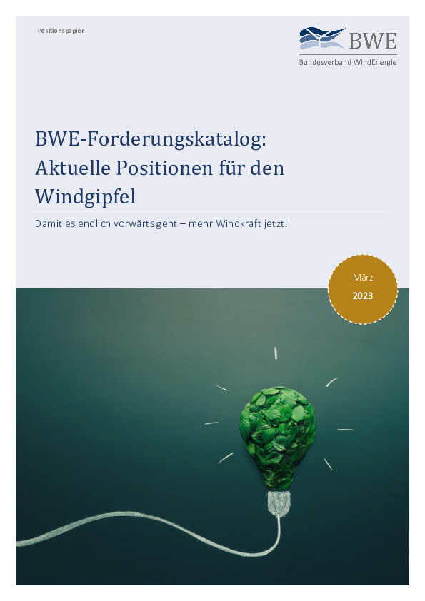 BWE-Forderungskatalog: Aktuelle Positionen für den Windgipfel (03/2023)