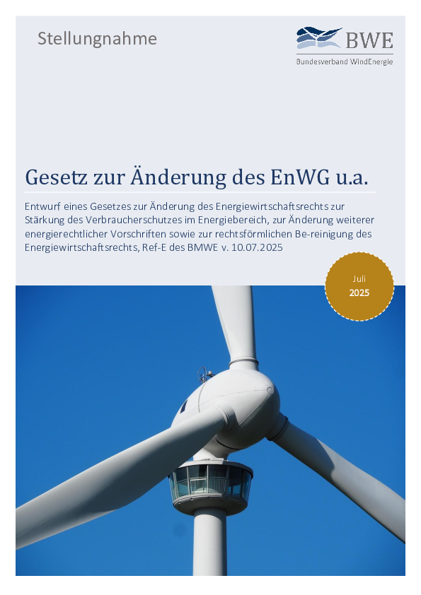 BWE-Stellungnahme: Gesetz zur Änderung des EnWG u.a.