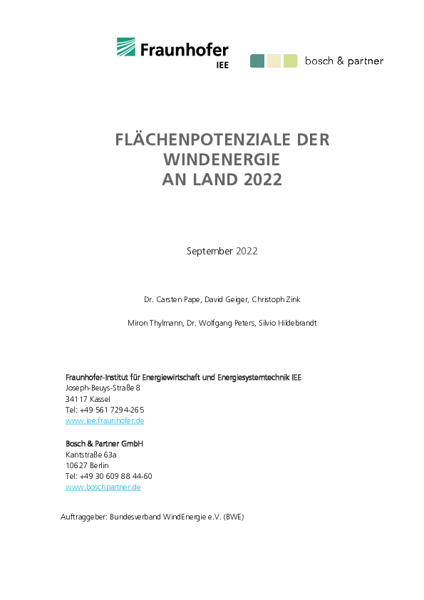 Studie: Flächenpotenziale der Windenergie an Land (10/2022)