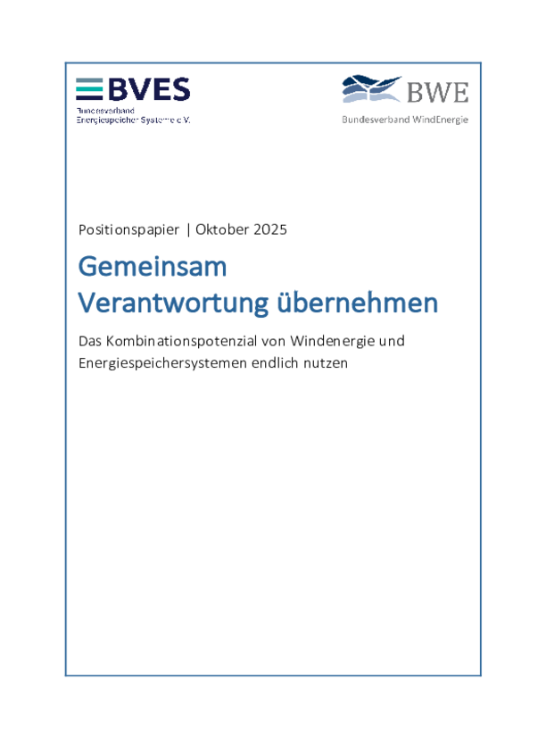 BWE und BVES: Positionspapier - Gemeinsam Verantwortung übernehmen (10/2025)  BWE und BVES: Positionspapier - Gemeinsam Verantwortung übernehmen (10/2025)