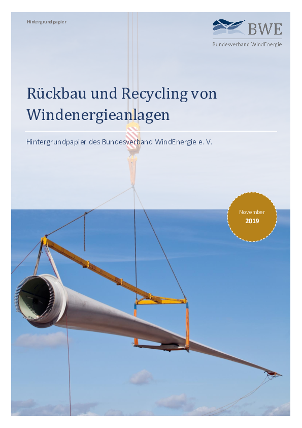 BWE-Hintergrundpapier: Recycling von Windenergieanlagen (12/2019)