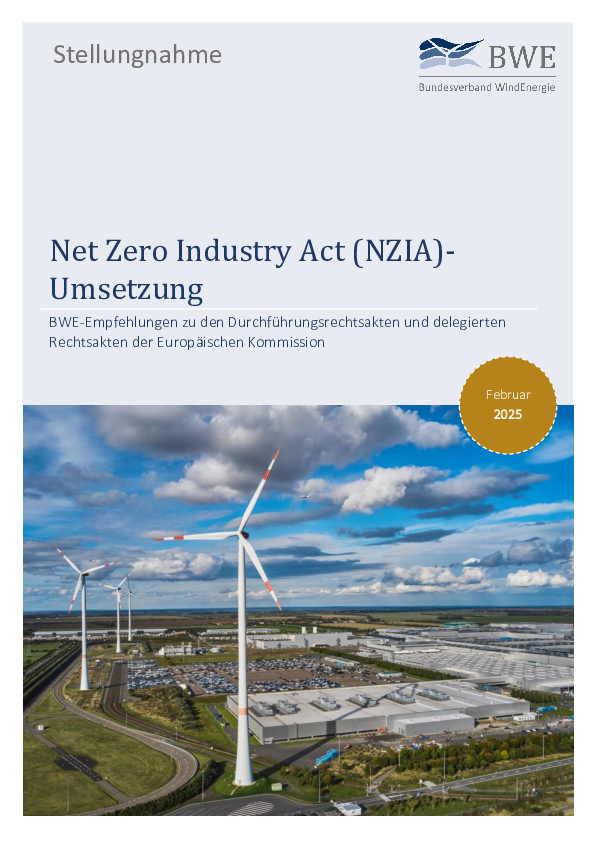 BWE-Stellungnahme: Net Zero Industry Act (NZIA)-Umsetzung