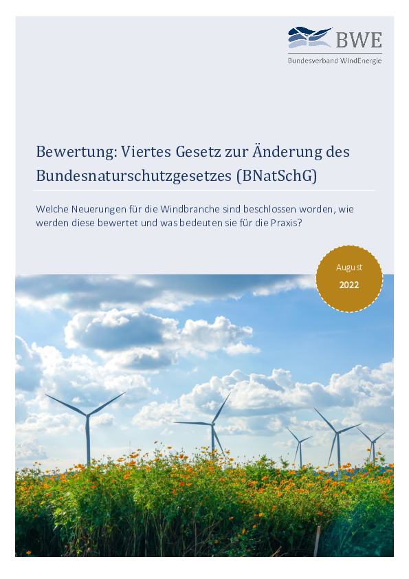 BWE Bewertung: Viertes Gesetz zur Änderung des Bundesnaturschutzgesetzes (08/2022)
