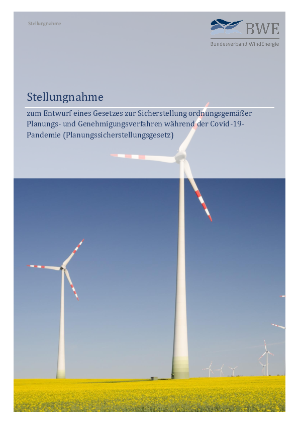 BWE Stellungnahme: Planungssicherheitsgesetz (04/2020)