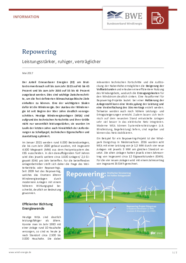Repowering - leistungsstärker, ruhiger, verträglicher