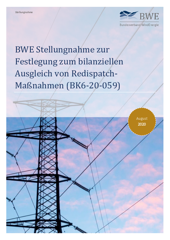 BWE Stellungnahme zur Festlegung zum bilanziellen Ausgleich von Redispatch-Maßnahmen (BK6-20-059)
