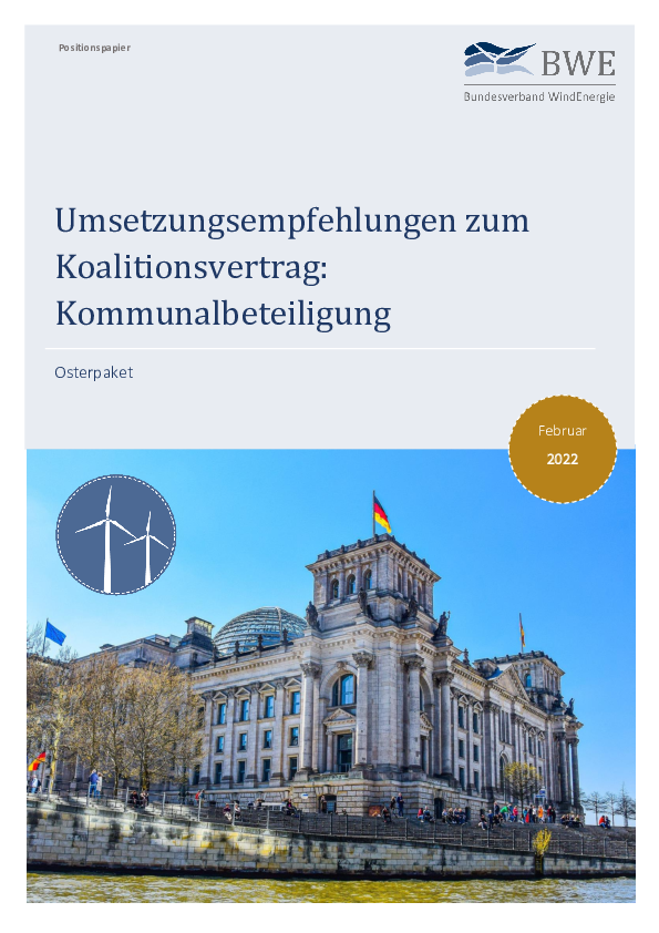 BWE-Positionspapier: Umsetzungsempfehlungen zum Koalitionsvertrag: Kommunalbeteiligung (02/2022)