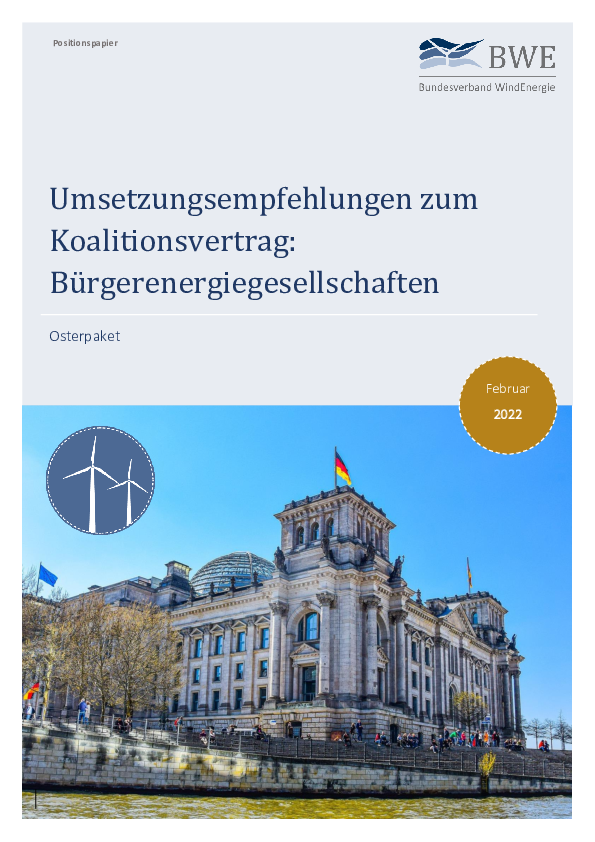 BWE-Positionspapier: Umsetzungsempfehlungen zum Koalitionsvertrag: Bürgerenergiegesellschaften (02/2022)