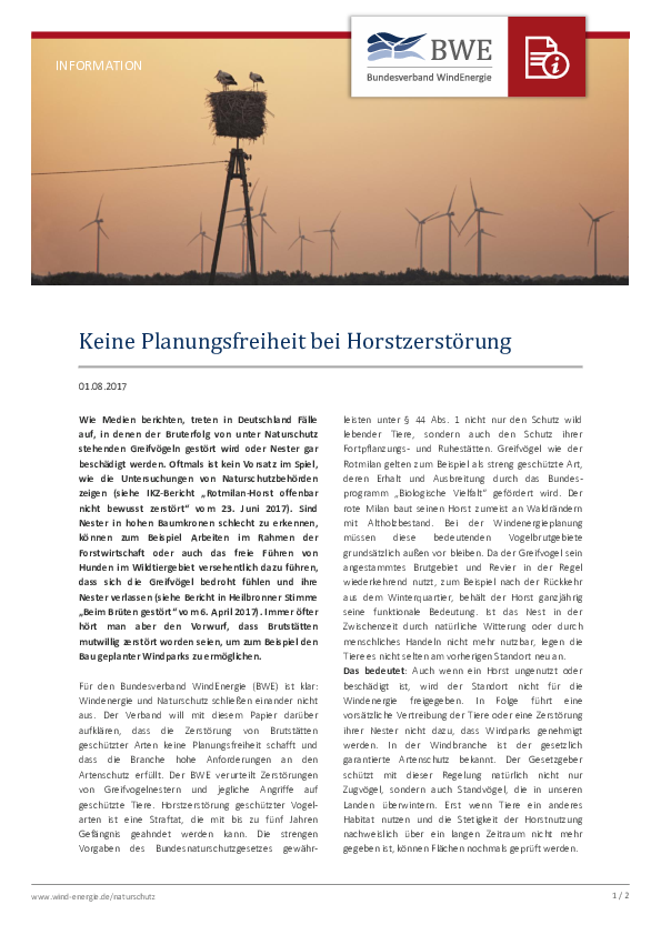 Keine Planungsfreiheit bei Horstzerstörung