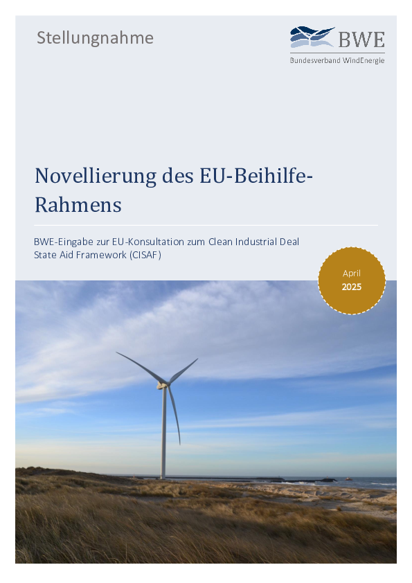 BWE-Stellungnahme: Novellierung des EU-Beihilfe-Rahmens (04/2025)