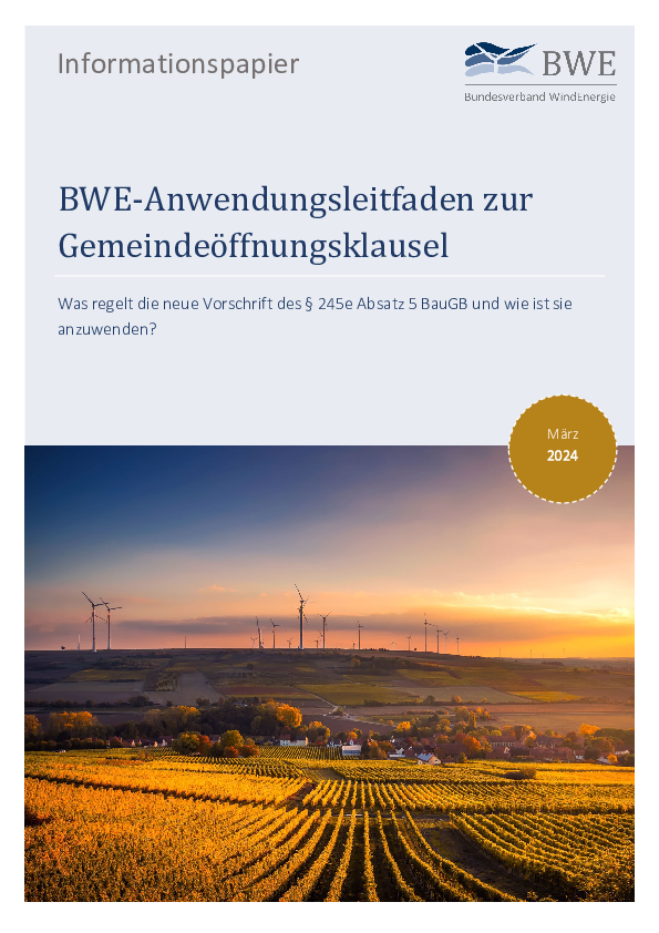 BWE-Informationspapier: Anwendungsleitfaden zur Gemeindeöffnungsklausel (03/2024)