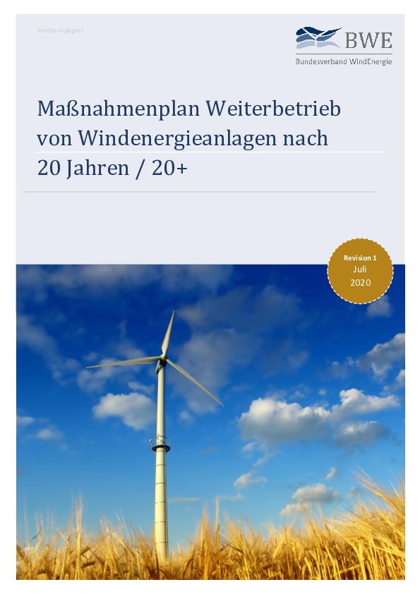 BWE Maßnahmenplan Weiterbetrieb von Windenergieanlagen nach 20 Jahren (07/2020)