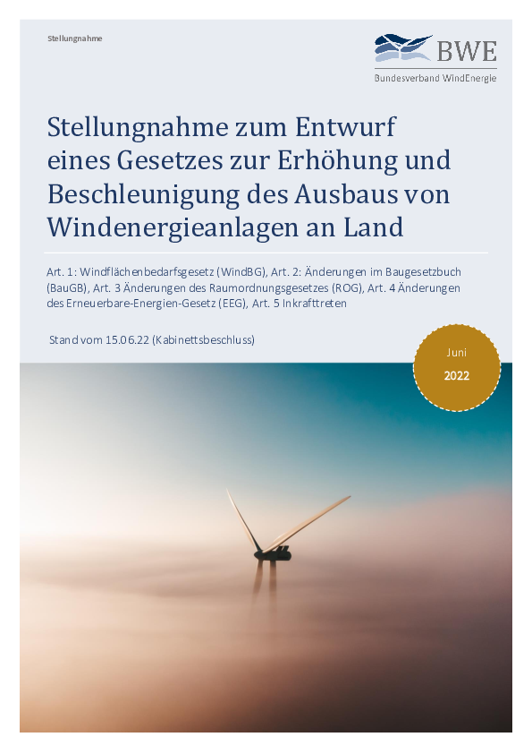 BWE-Stellungnahme Wind-an-Land-Gesetz (06/2022)