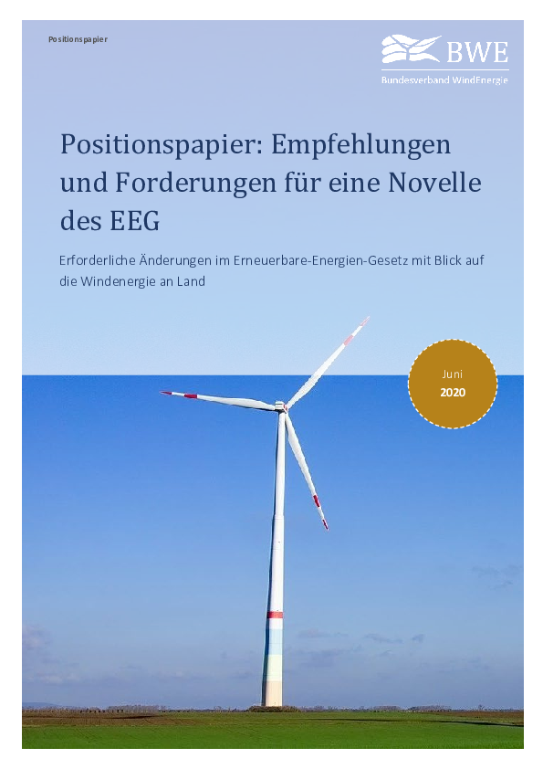 BWE Positionspapier: Empfehlungen und Forderungen für eine Novelle des EEG