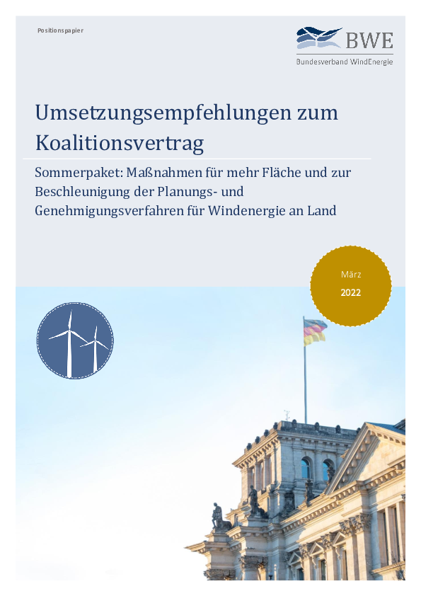 BWE-Positionspapier: Umsetzungsempfehlung Sommerpaket (03/2022)