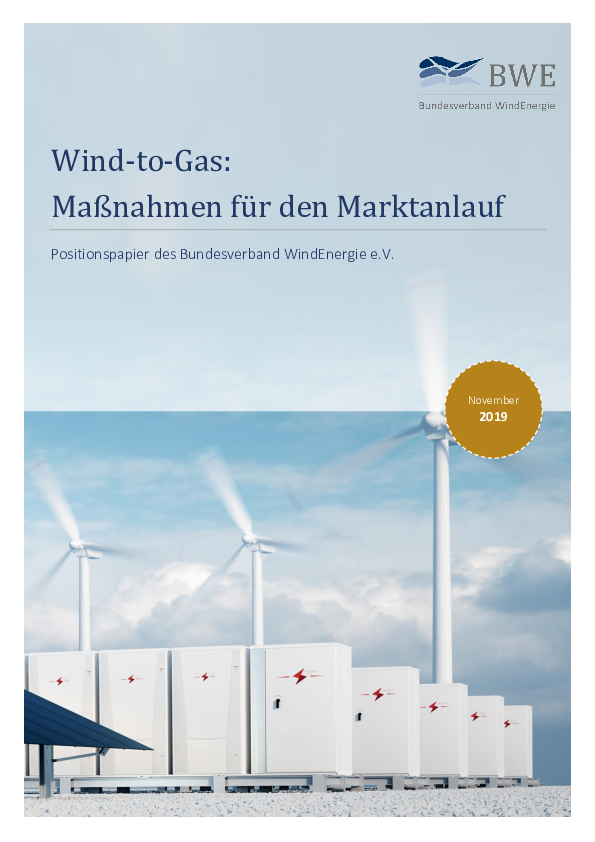 BWE-Positionspapier Wind-to-Gas: Maßnahmen für den Marktanlauf