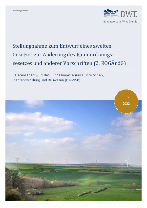 BWE-Stellungnahme zum Referentenentwurf des Raumordnungsgesetzes (06/2022)