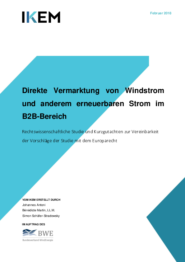 Direkte Vermarktung von Windstrom und anderem erneuerbaren Strom im B2B - Bereich