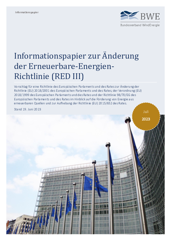 BWE-Informationspapier zur Änderung  der Erneuerbare-Energien- Richtlinie, RED III (07/2023)