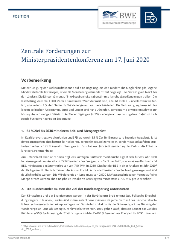 Zentrale Forderungen zur Ministerpräsidentenkonferenz am 17.06.2020