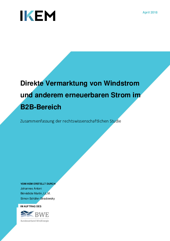 Direkte Vermarktung von Windstrom und anderem erneuerbaren Strom im B2B-Bereich