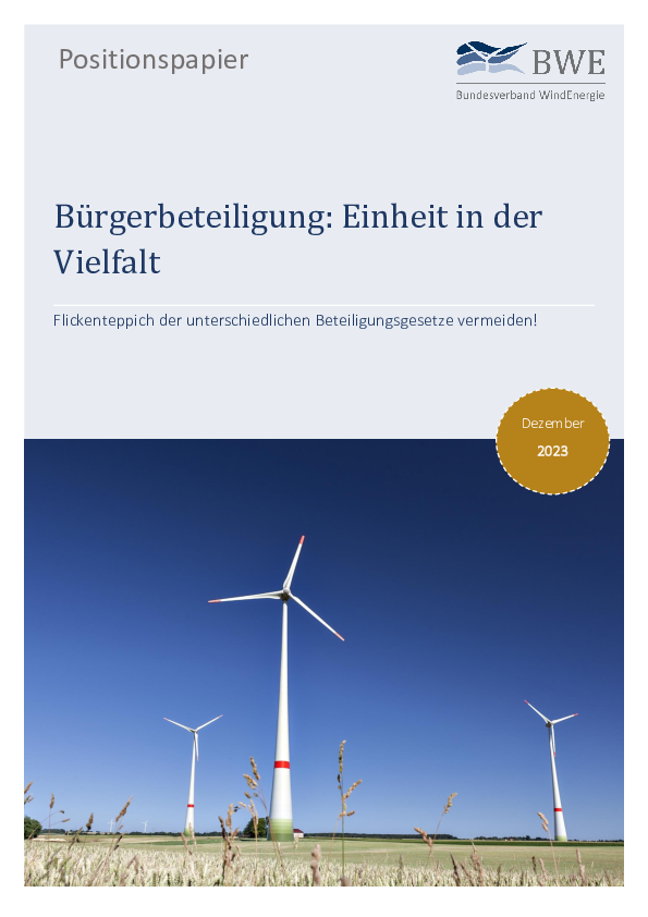 BWE-Positionspapier: Bürgerbeteiligung - Einheit in der Vielfalt (12/2023)