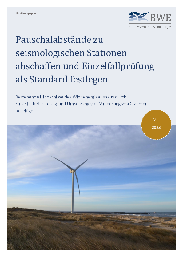 BWE-Positionspapier: Pauschalabstände zu seismologischen Stationen (05/2023)