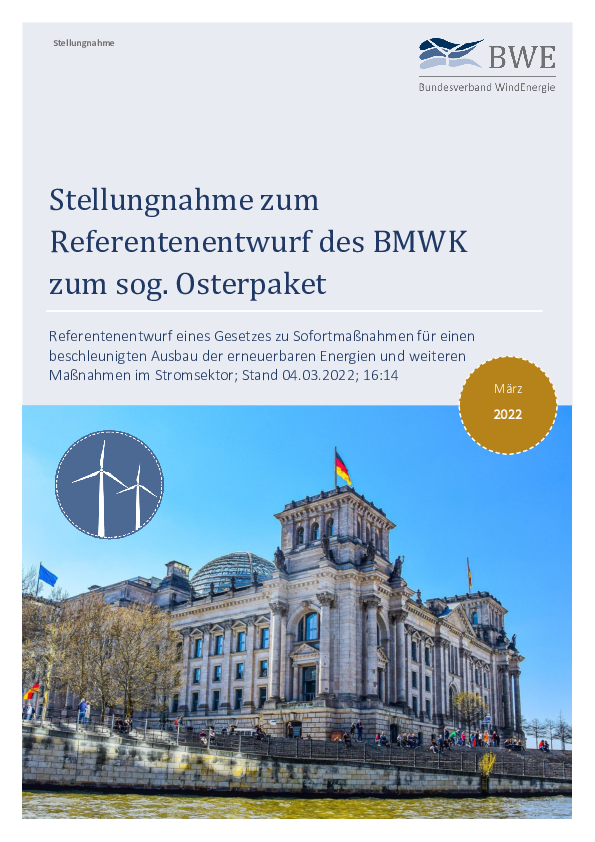 BWE-Stellungnahme zum Referentenentwurf des BMWK zum sog. Osterpaket (03/2022)