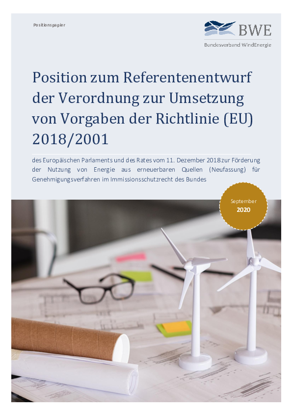BWE Position zum Referentenentwurf der Verordnung zur Umsetzung von Vorgaben der Richtlinie (EU) 2018/2001 (09/2020)