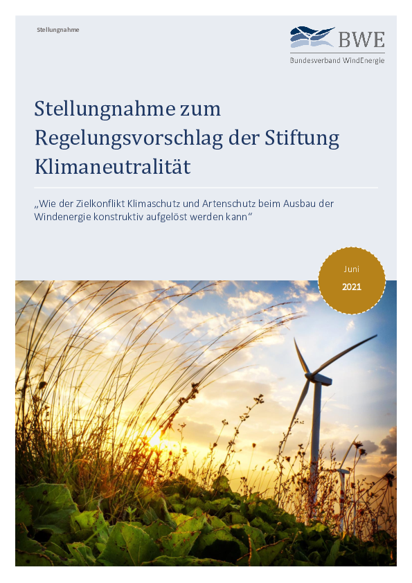 BWE-Stellungnahme zum Regelungsvorschlag der Stiftung Klimaneutralität (06/2021)