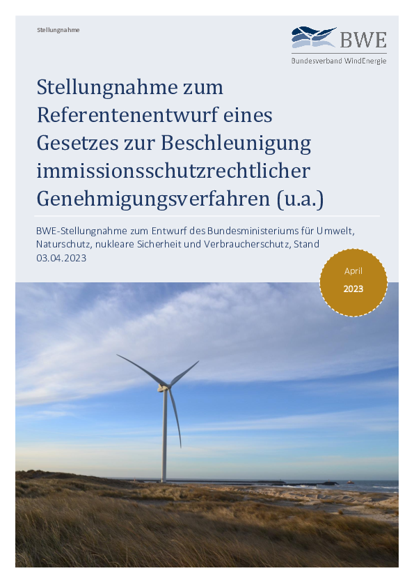 BWE-Stellungnahme: zum Gesetzentwurf zur Beschleunigung BImSchG-Novelle (04/2023)
